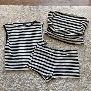 Black and White Striped Knit Set